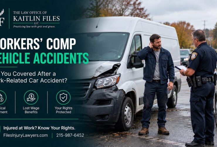 Car accident while working – injured delivery van driver speaking with a police officer